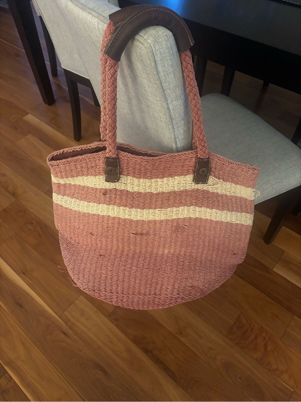 Woven Pink & Cream Stripe Tote Bag